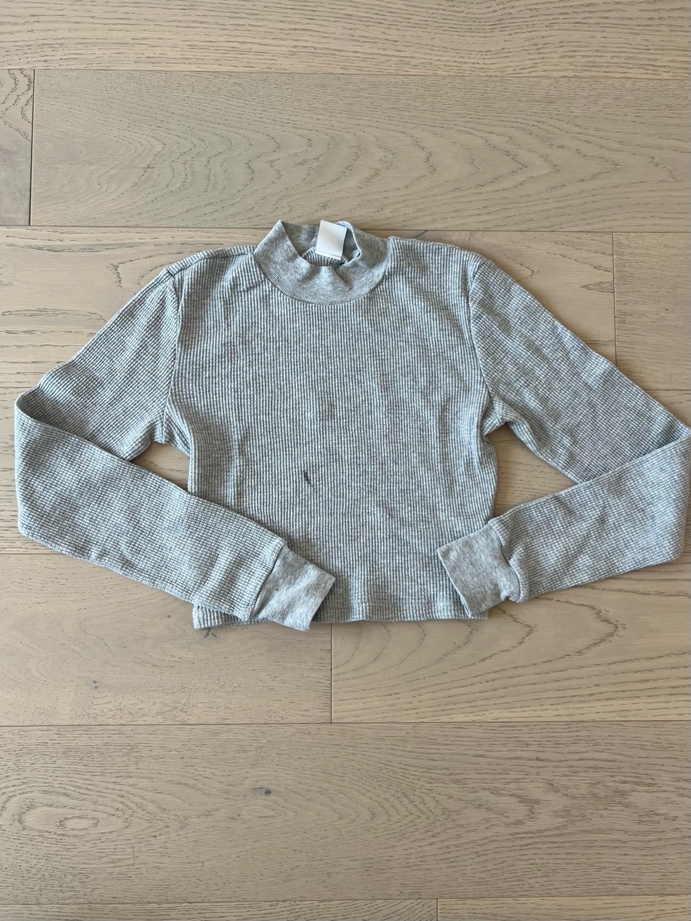 TNA Ribbed Mock Neck Long Sleeve Top - Light Gray